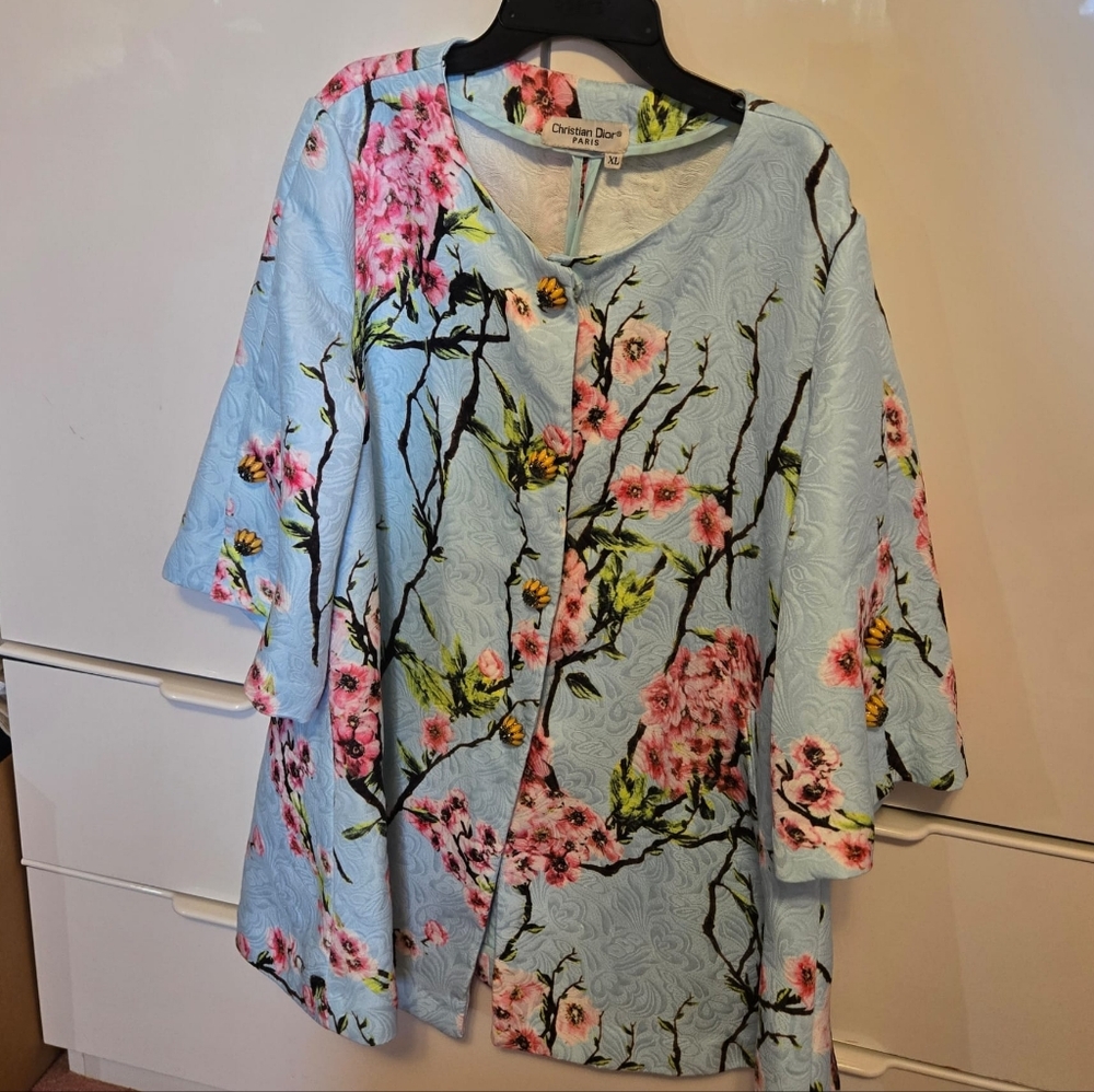 Dior Women's Blossom Print Blouse - Sky Blue and Rose